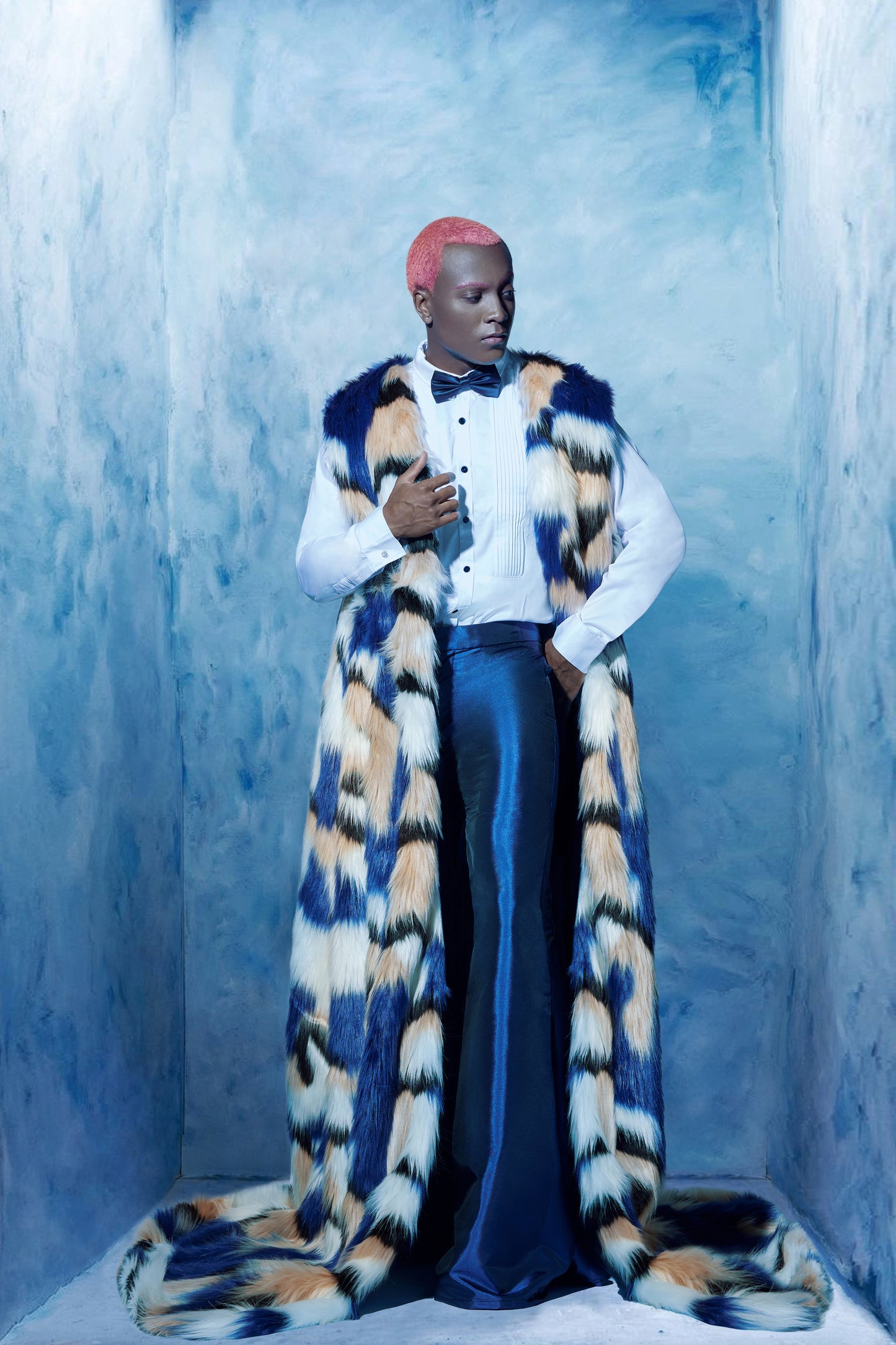 LAVA MARACA FAUX COAT VEST WITH DRAPERY WIDE-LEGGED PANTS