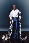 LAVA MARACA FAUX COAT VEST ENSEMBLE SET WITH DRAPERY WIDE-LEGGED PANTS