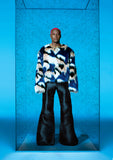 LAVA MARACA JACQUARD FAUX FOX FUR SHIRT ENSEMBLE SET WITH LA NOIR WIDE-LEGGED PANTS